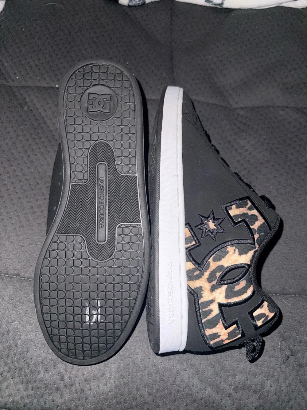 DC Women's Black Sneakers with Leopard Print Accents - Picture 2 of 4